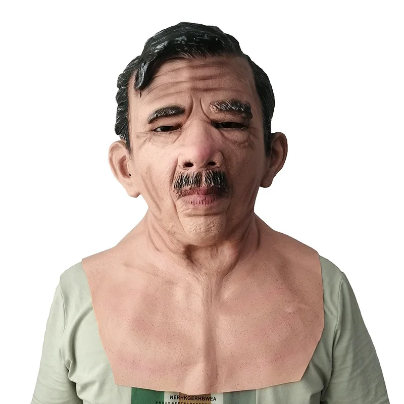 Halloween smoking granny mask realistic latex hood cosplay santa grandpa wig mask