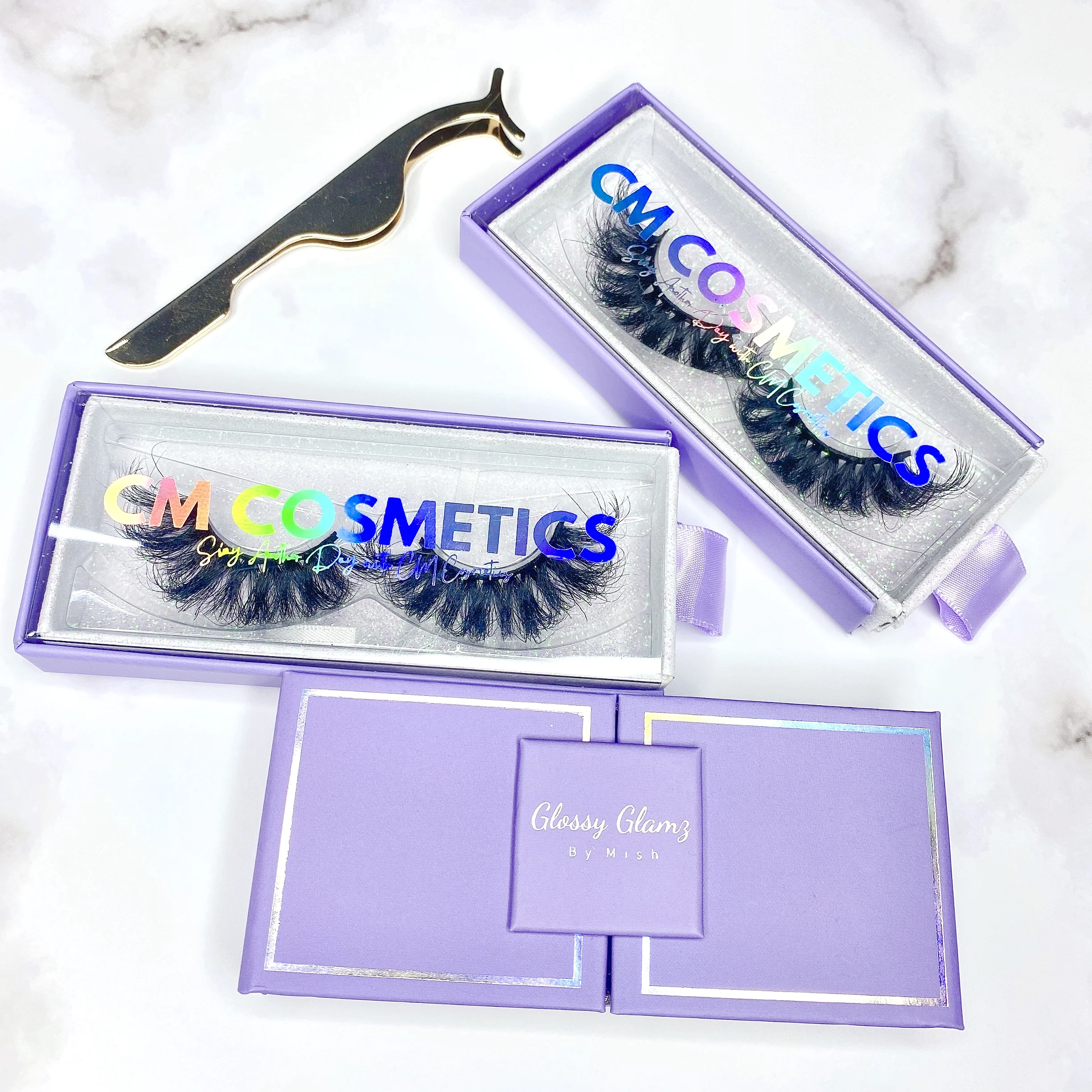 Пушистые толстые полосатые коробки для ресниц, оптовая продажа, роскошная упаковочная коробка для ресниц с логотипом