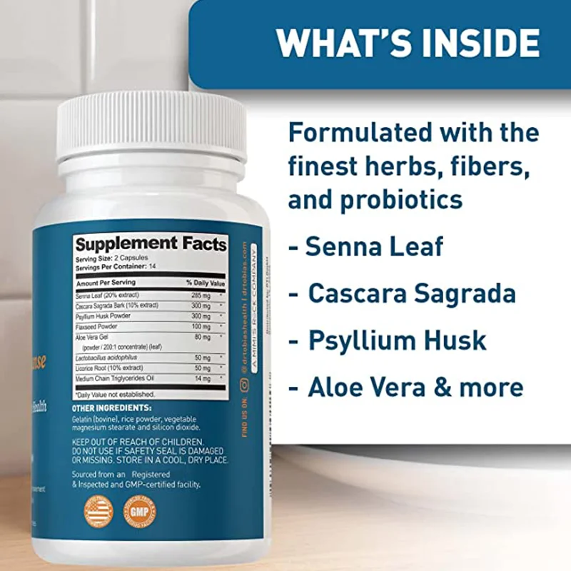 LIFEWORTH Dietary Fiber Supplement Herbal Probiotics Senna Leaves Slimming Diet Loss Capsules Gut Cleanse Detox for Women & Men