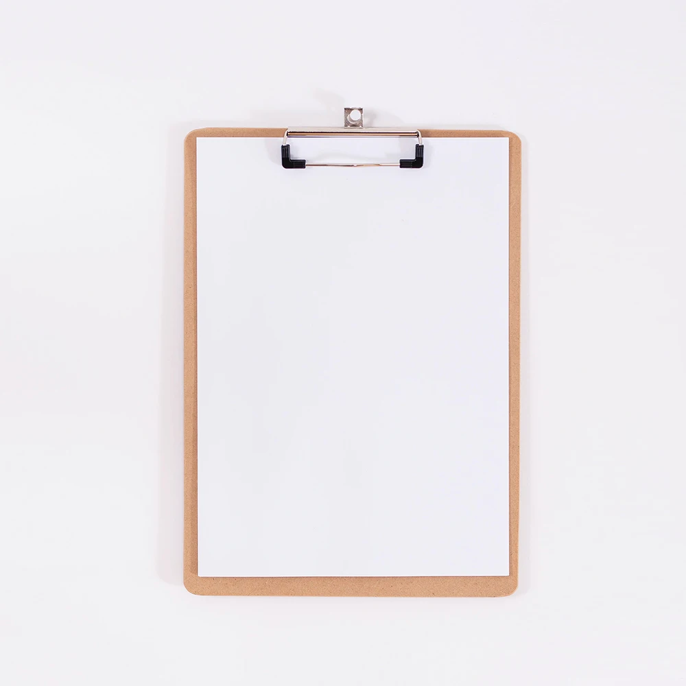 Custom Low Profile 120mm Clip wooden letter A4 size MDF clipboard with hook