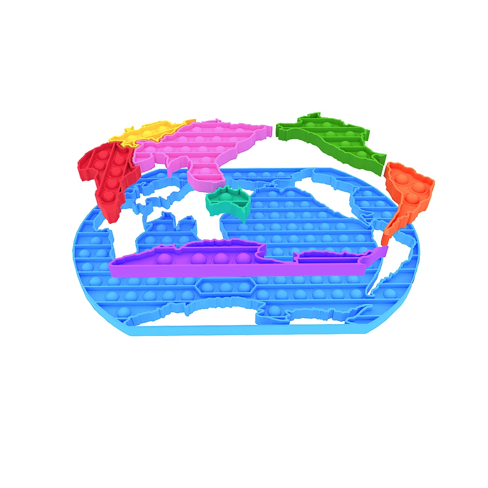 
2021 Educational puzzle games world map USA map silicon big jumbo giant pop its fidget toys for children 