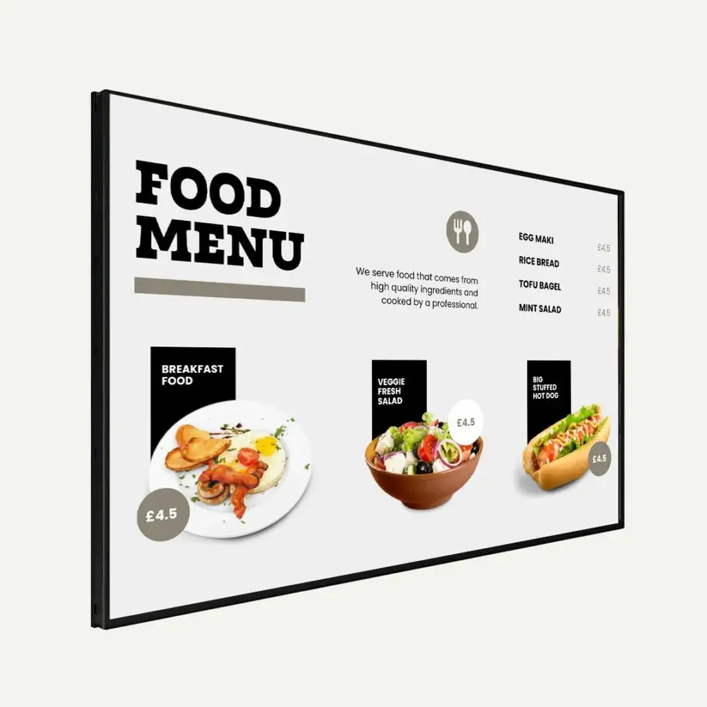 VETO LCD Custom Menu Boards Indoor Ultra Thin Free CMS Hanging Cafe Menu Board for Restaurant Coffee Shop