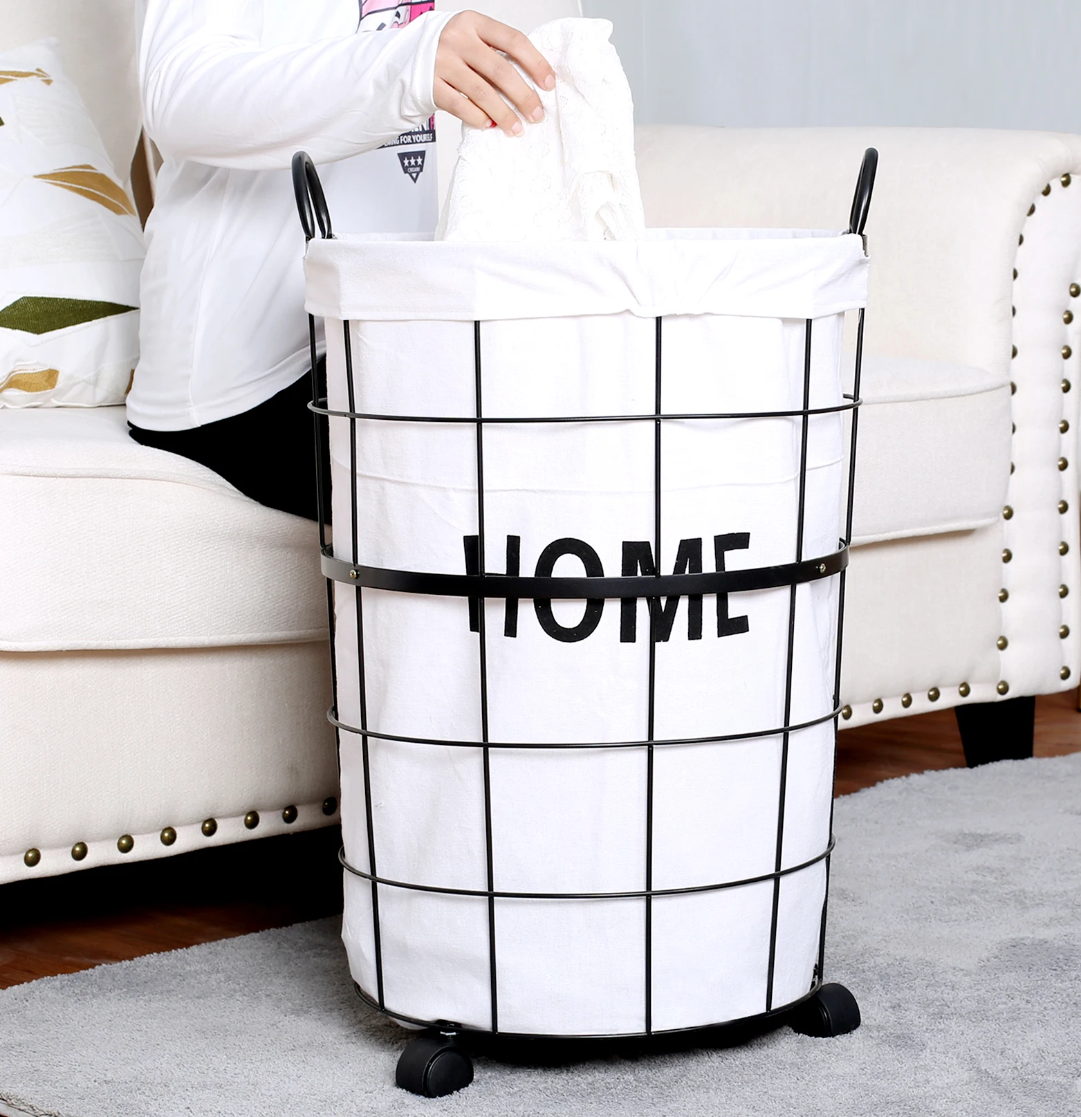 
new design Laundry Printed Jute Storage clothing storage basket 