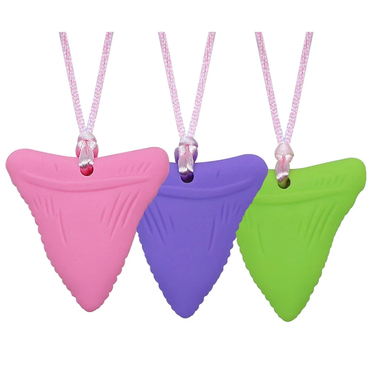 Silicone Oral Sensory Chewy Teether Pendant Chewelry Shark Tooth Sensory Chew Necklace Teething