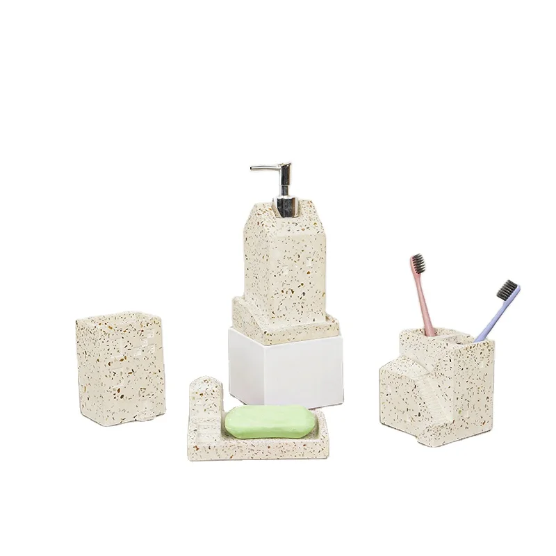 Shower set Concrete Bathroom accessories set  modern cement  washroom accessories with terrazzo effect for hotel and ho