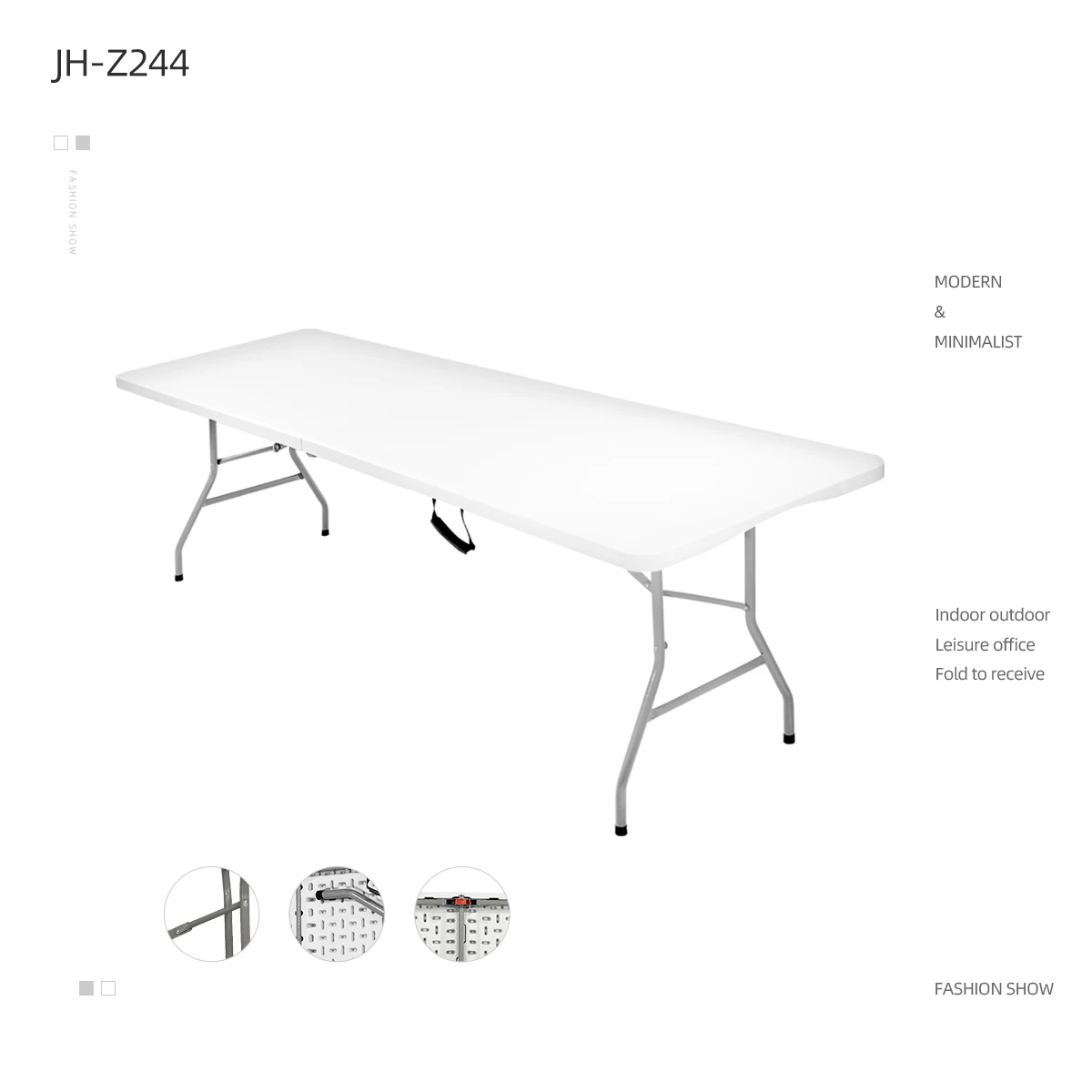 High Quality 8FT Solid White Plastic Outdoor Folding Dining Table