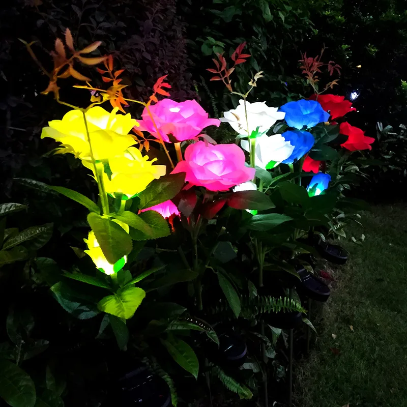 Patio Yard Decor Flower Lights Waterproof Solar Rose Garden Decorative Stake Lights 3head Led Solar Rose Hot Sanewfor Outdoor 80