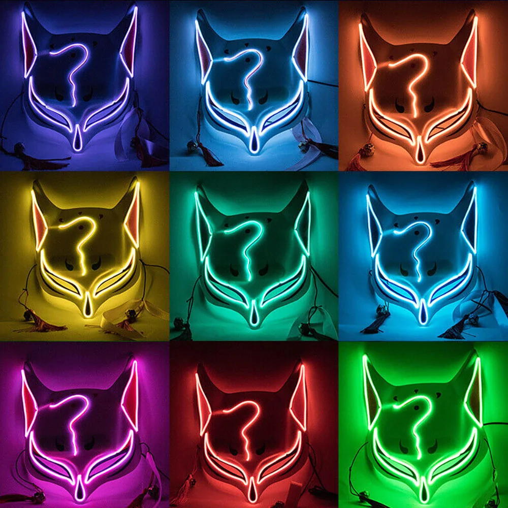 Luminous Led Mask Foxes Mask Rave Costume Anime Half Face Cat Masks Masquerade Festival Party Cosplay Props