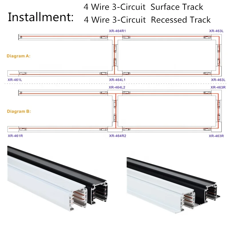 LED Commercial Light Accessories 3 Circuits 4 Wire Track System 4 Lines Track System 1 meter