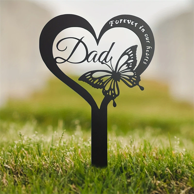 Wholesale Metal Heart Shaped Insert Memorial Grave Marker Cross Memorial Plate Stake Garden Cemetery Yard Signs