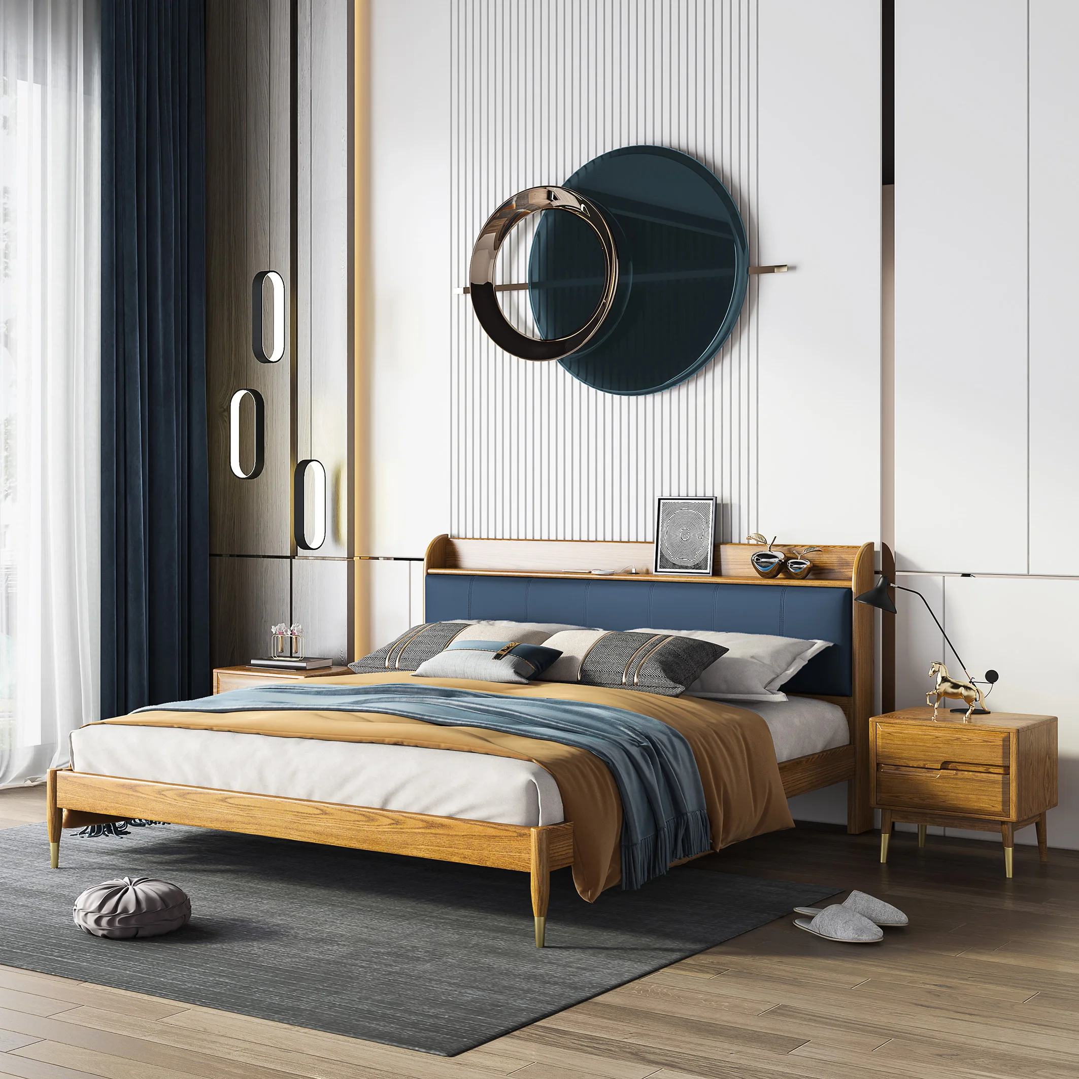 Wooden bedroom Durable furniture King Size Bed Solid wooden Ash Bed room set Furniture Manufacturer