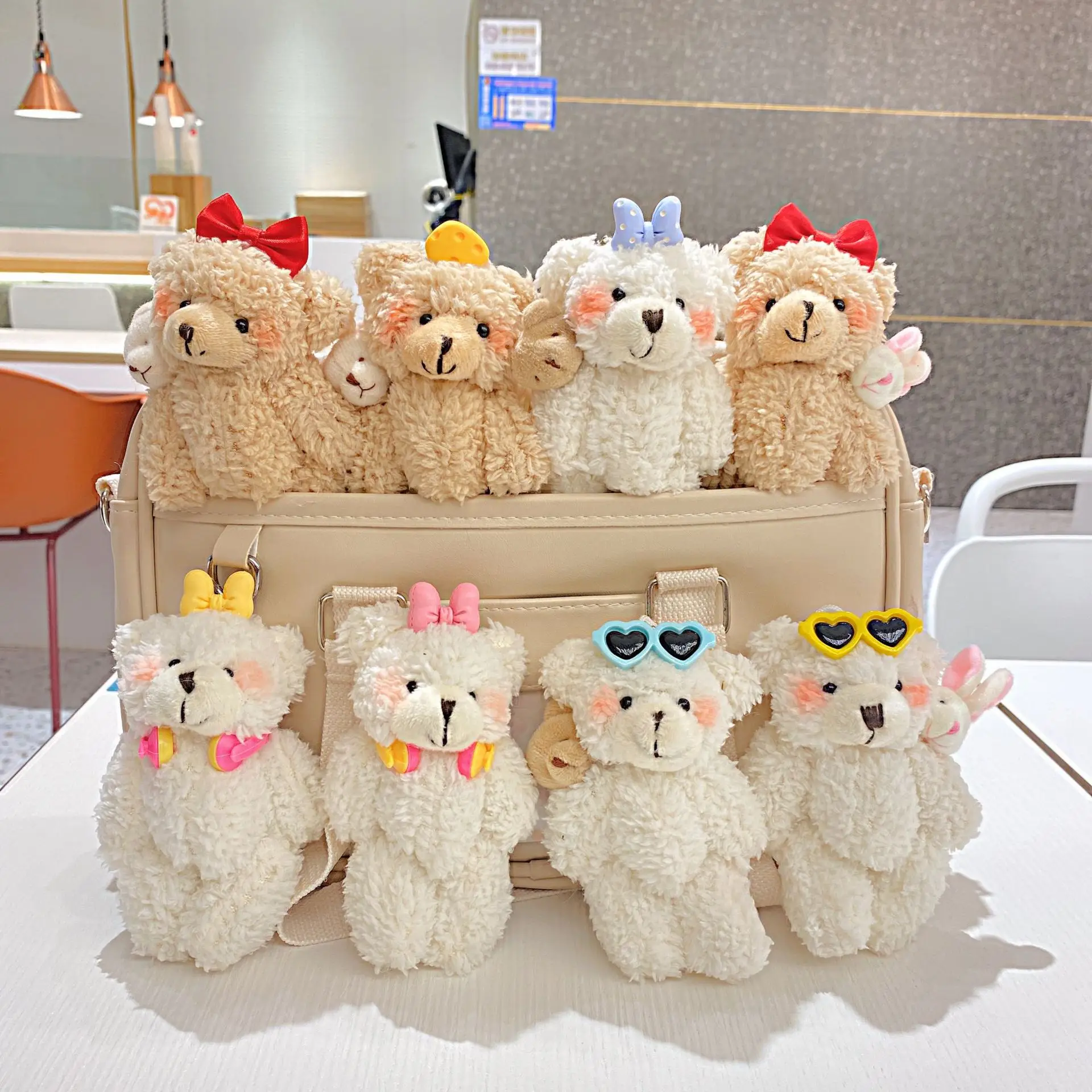 Cute Soft Mini Doll Plush Key Chains Pink Blush Teddy Bear Keychain Small Size Stuffed Bear Plush Toys Bag Charm Doll For Kids