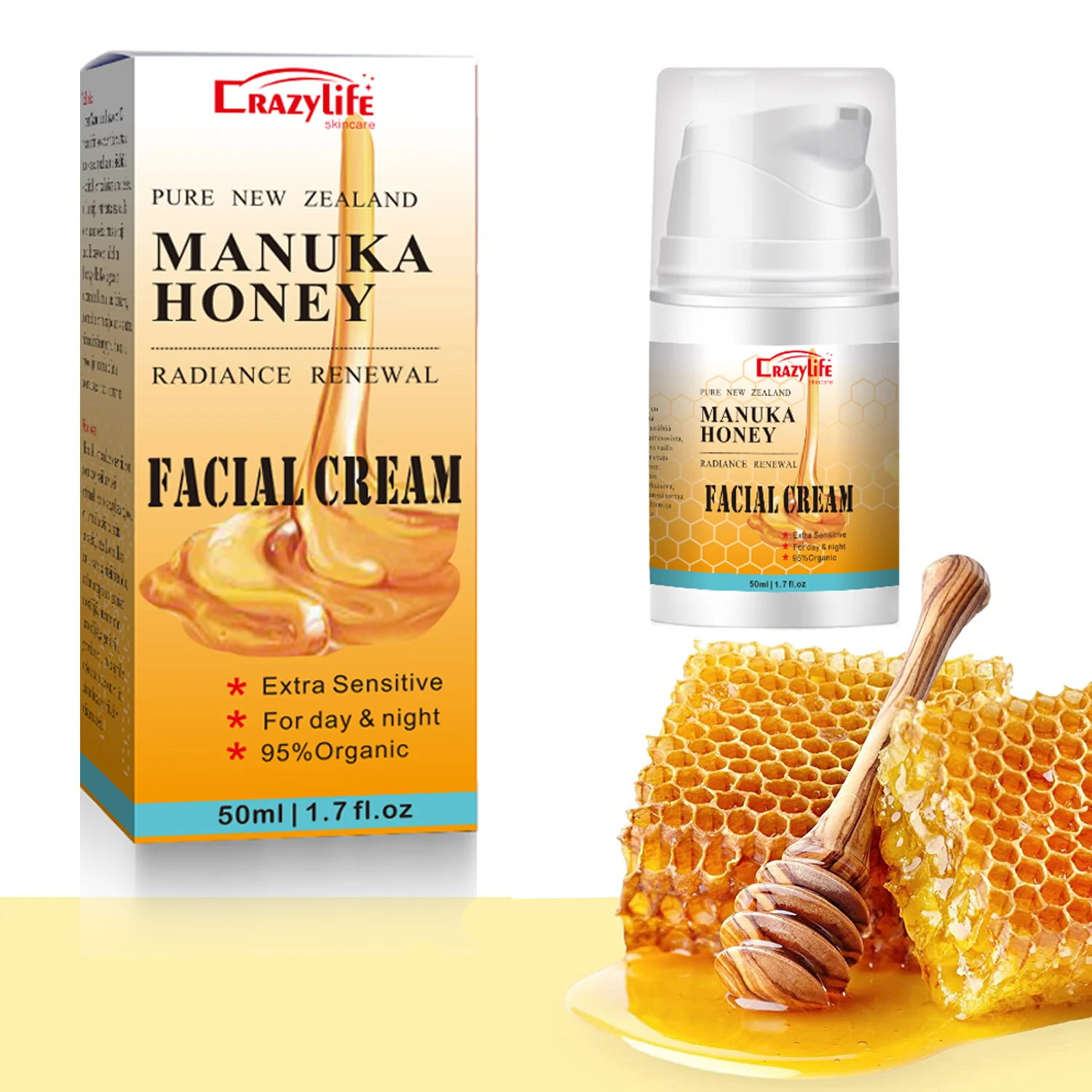 Manuka Honey Cream for Face 50ml -100% Natural- New Zealand Manuka Honey Cream -Moisturizing, firming, whitening anti-wrinkle