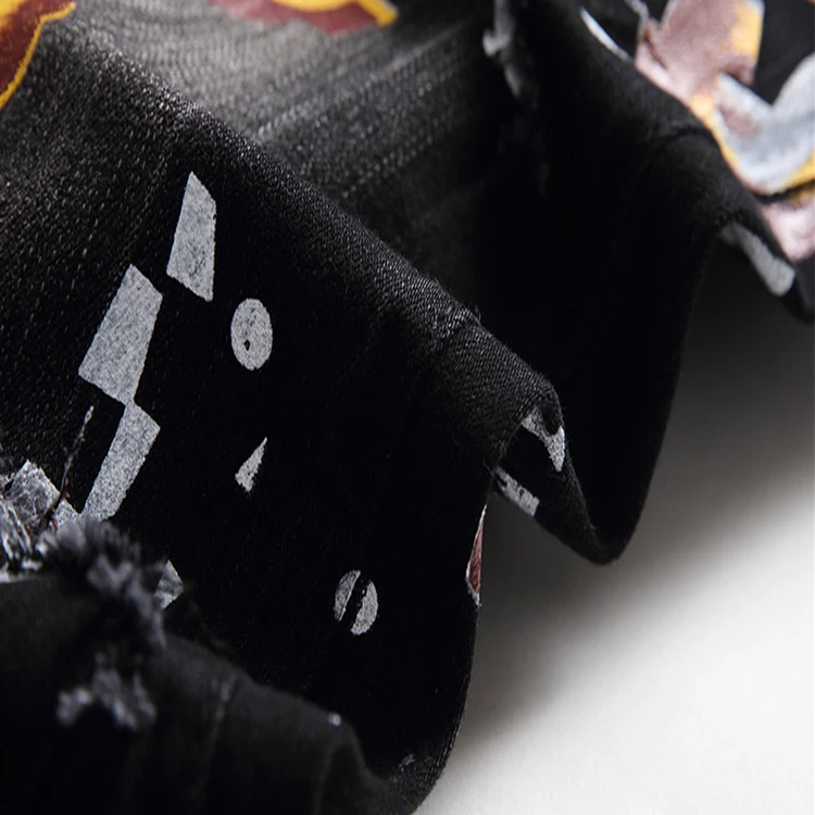 
oem mens graffiti jeans stretch with holes skinny jeans men 2020 