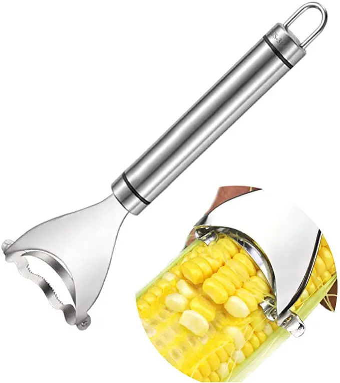 manual fruit and vegetable tools Stainless Steel corn peeler thresher fast corn peeler with wooden handle