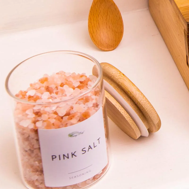 Kitchen Storage Set Clear Glass Cookie Pantry Container Jars With Wooden Lids