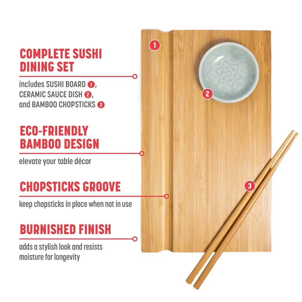 Wooden Sashimi Sushi Bamboo Serving Geta Plates Bamboo Sushi Board Cutting Tray set Japanese Style Tableware