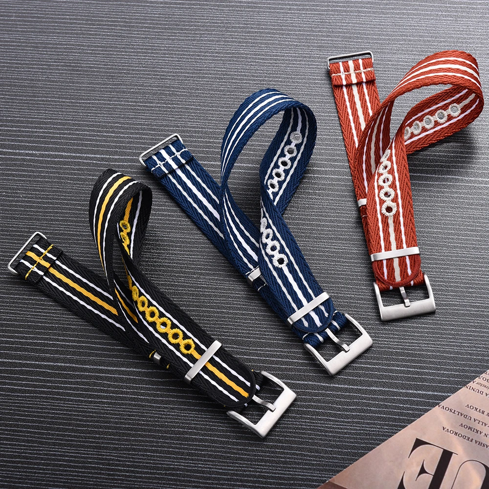 JUELONG Embroidery Nylon Striped Recycled Watch Straps 20mm 22mm Single Pass Eco-Friendly Watch Straps