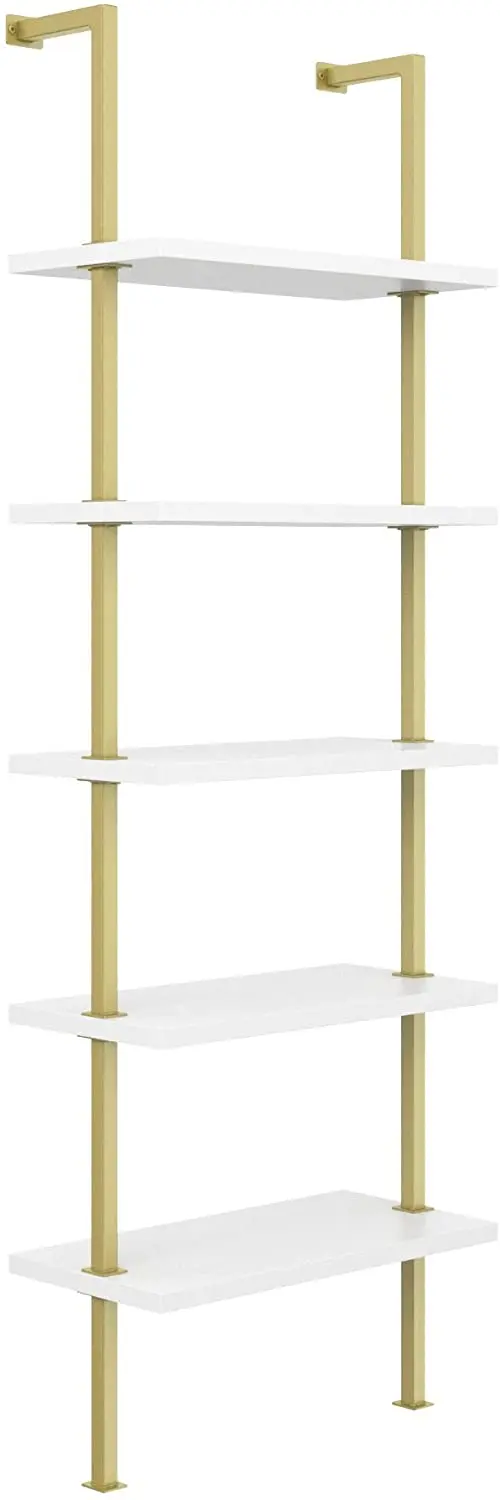 5-Shelf Modern Bookcase Wall Mounted Ladder Bookshelf Storage Shelf