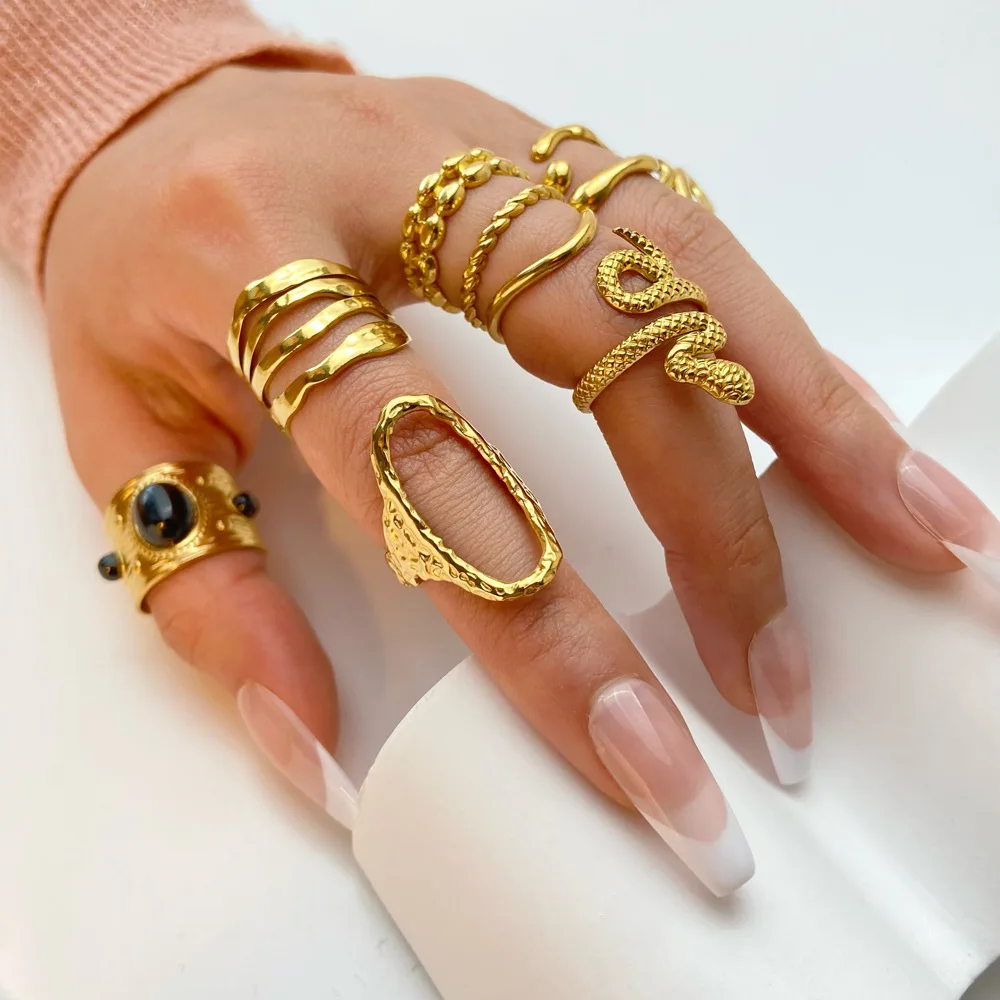 Rings Gold Stainless Steel Titanium Steel New Plated Geometric Waterproof for Women Vintage Engagement Ring None Tarnish Rings