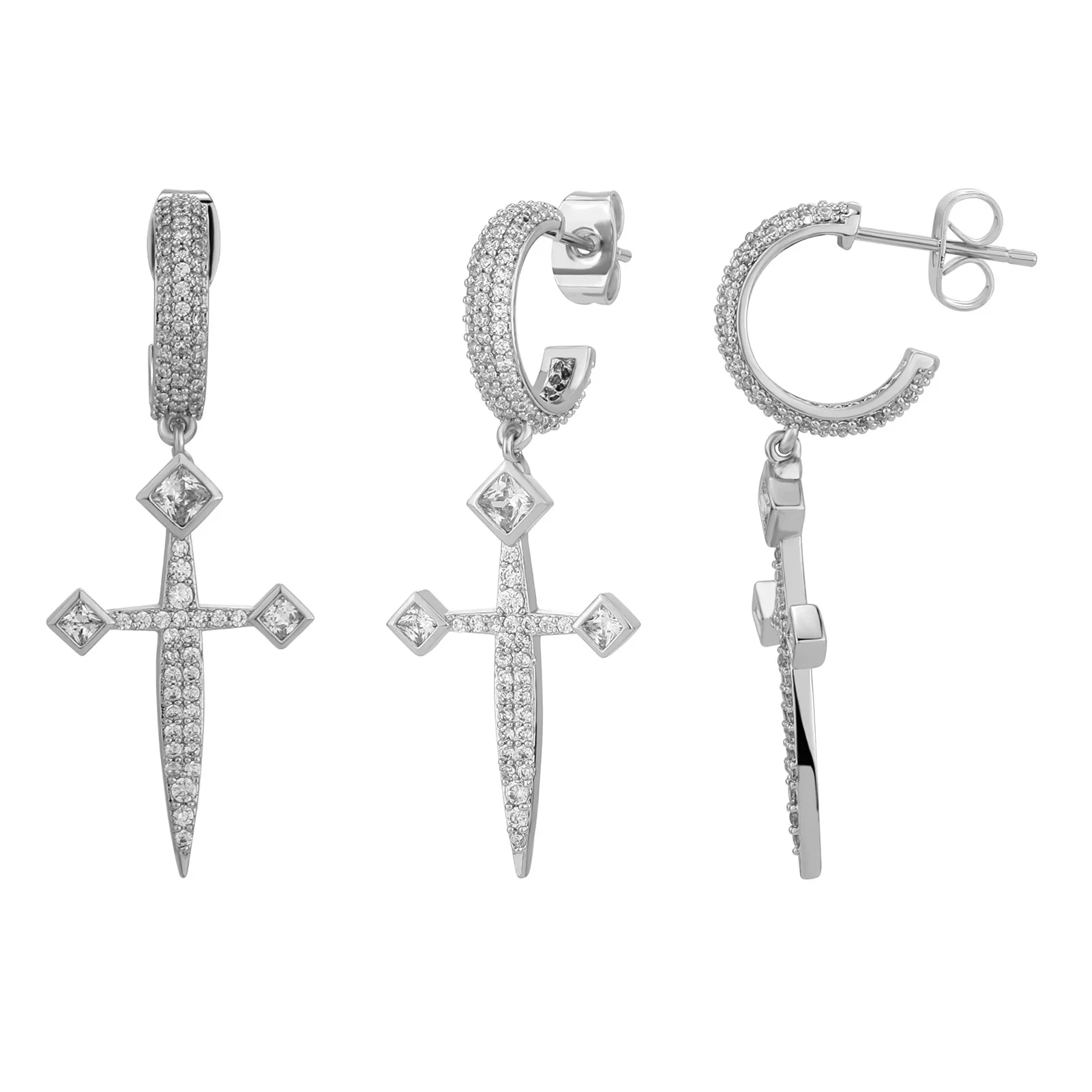 Unisex Hip Hop Dangle Earrings: Bling Ice Out Sword Cross - Rapper Jewelry