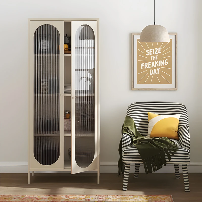 Factory Sales Steel Storage Furniture Storage Sideboard Cabinet Black Bar Cabinet Luxury 2 Glass Door Display Cabinet