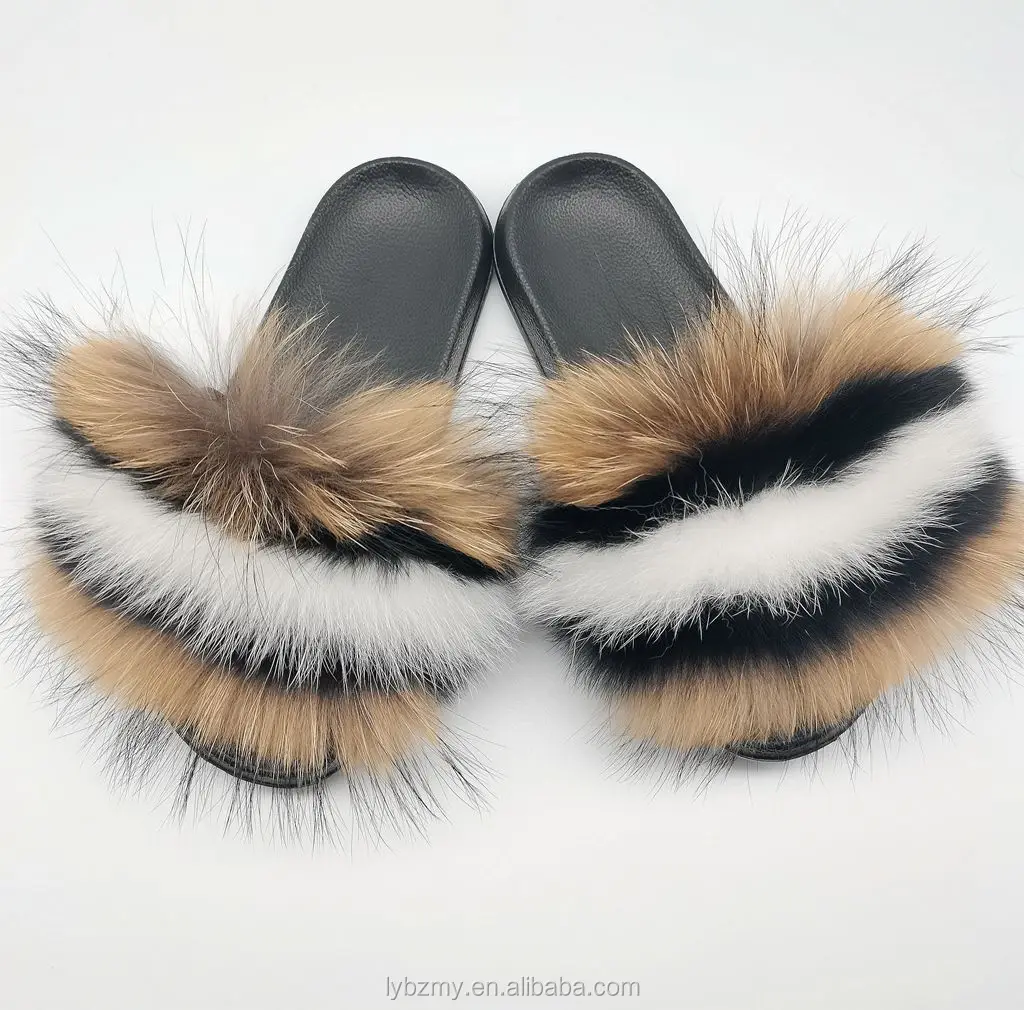 
Wholesale ladies fur slippers warm fluffy slippers fox 