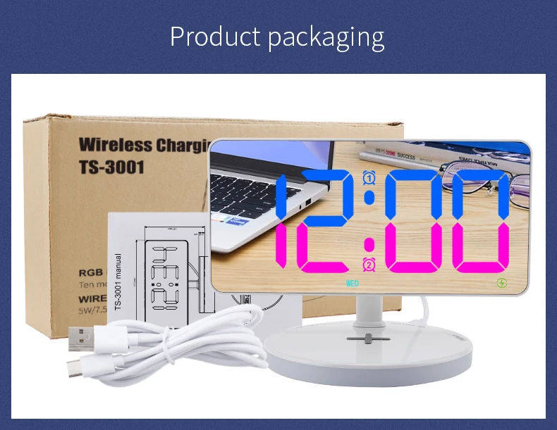 Three levels of digits brightness display on the screen multi-functional wireless charger alarm clock speaker