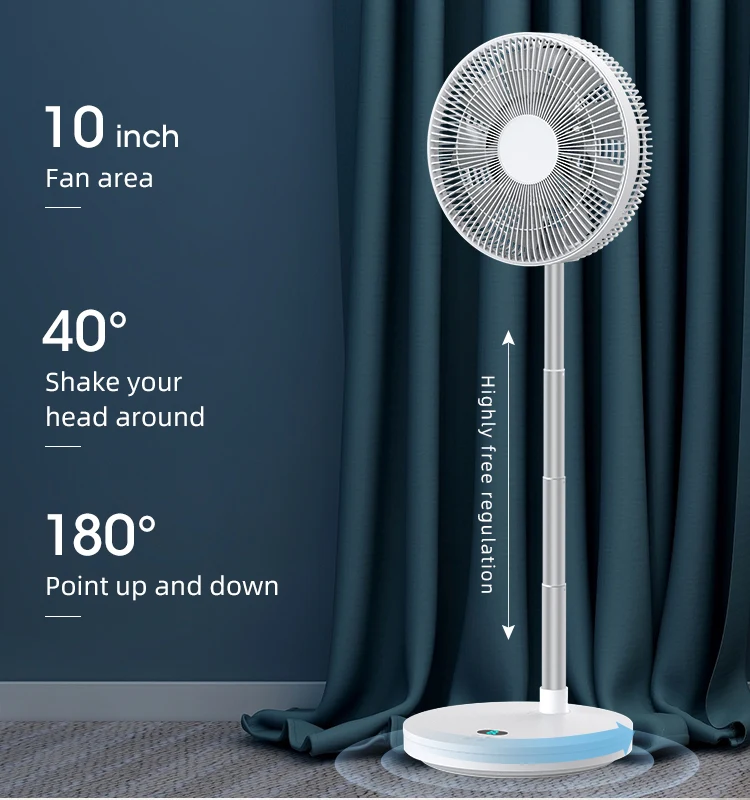 10 inch Oscillating Foldable Rechargeable fan Remote Control Telescopic stand Pedestal Fan Outdoor Electric fans
