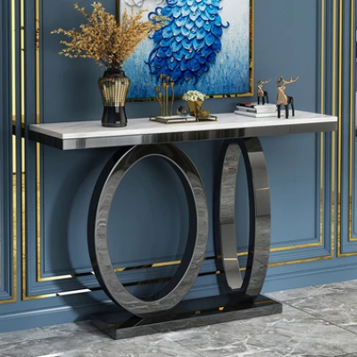 Luxury hotel hall console side table with gold stainless steel leg modern design European  black console in living room
