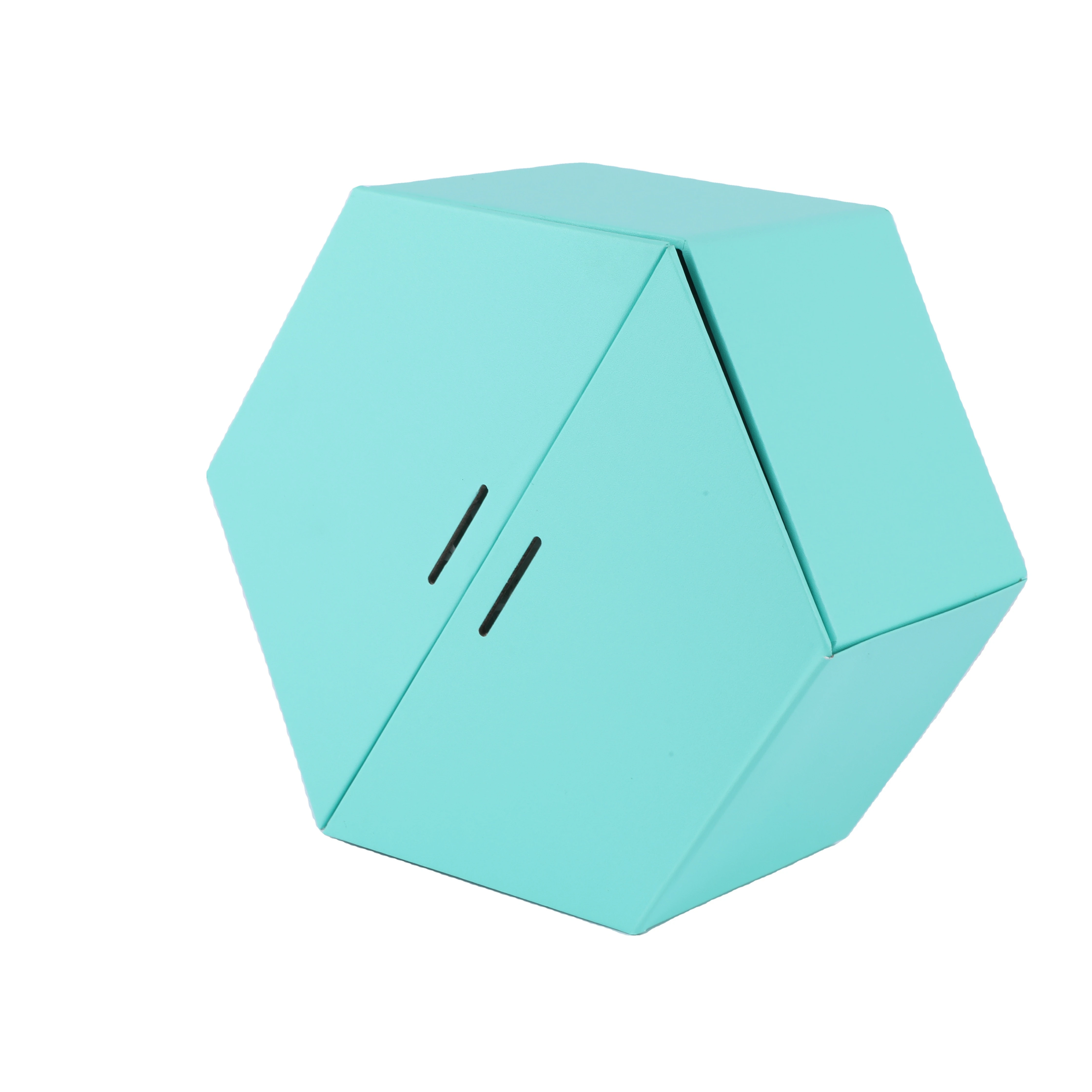 Custom Luxury Double Open Door Rigid Paper Box  Hexagon Shaped Gift Box Blue Packaging With Ribbon Closure