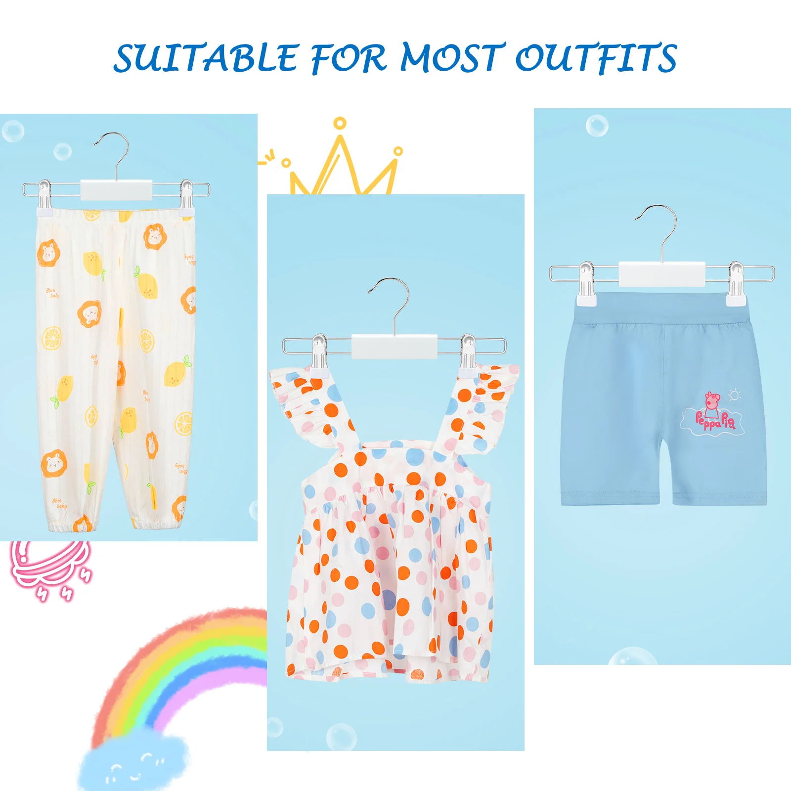 LINDON OEM Cute White Wooden Baby Kids Cloths Shop Display Hangers with Clips