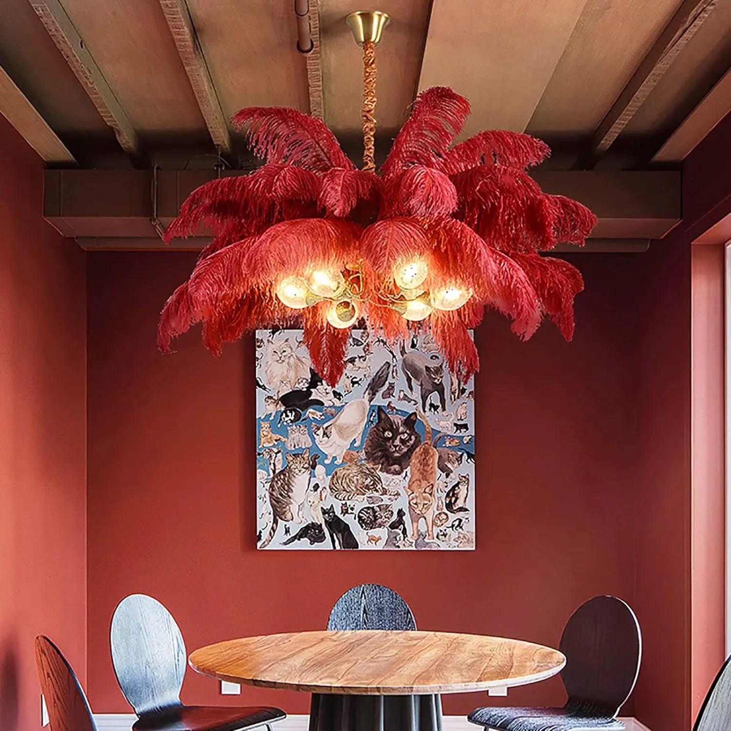 Art Romantic Creative Hanging Chandelier Ostrich Feather Ceiling Shade Modern Ostrich Feather Chandelier Pendant Lamp