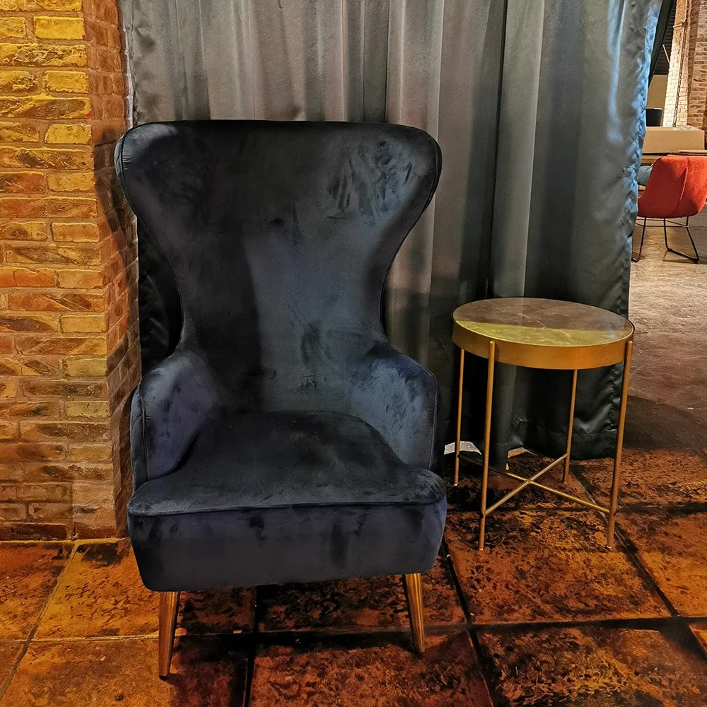 Wholesale Modern Luxury Stainless Steel Legs Upholstered Wing Back Chair Velvet Armchair High Back Chairs For Living Room