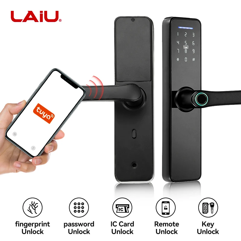 LAIU X7 TTlock/Tuya Biometric Front Wooden Door Lock With Aluminum Alloy Body