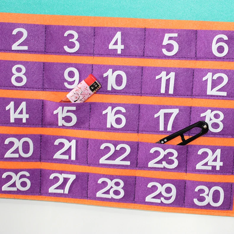 Kids Party Gifts Ramadan Tracker Calendar Eid Mubarak 30 Days Countdown Pockets Felt Calendar