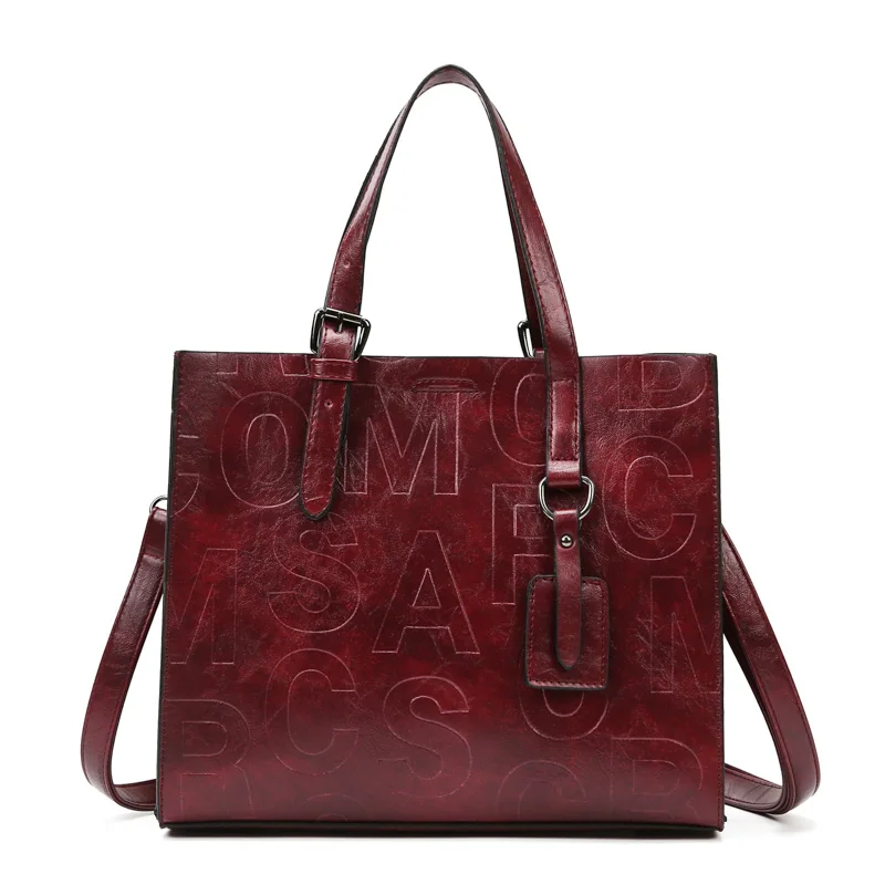 Tote bag large capacity PU leather with letters press pattern tech women bag for work docments bag fashion collection design