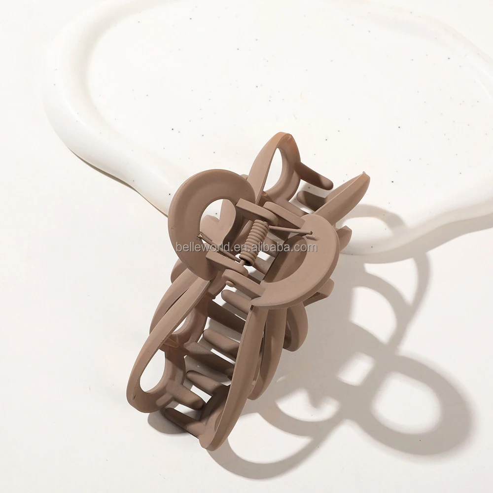 BELLEWORLD bulk premium hair clamps accessories 11cm 1pcs korean coffee beige matte geometric large hair claw clip acrylic