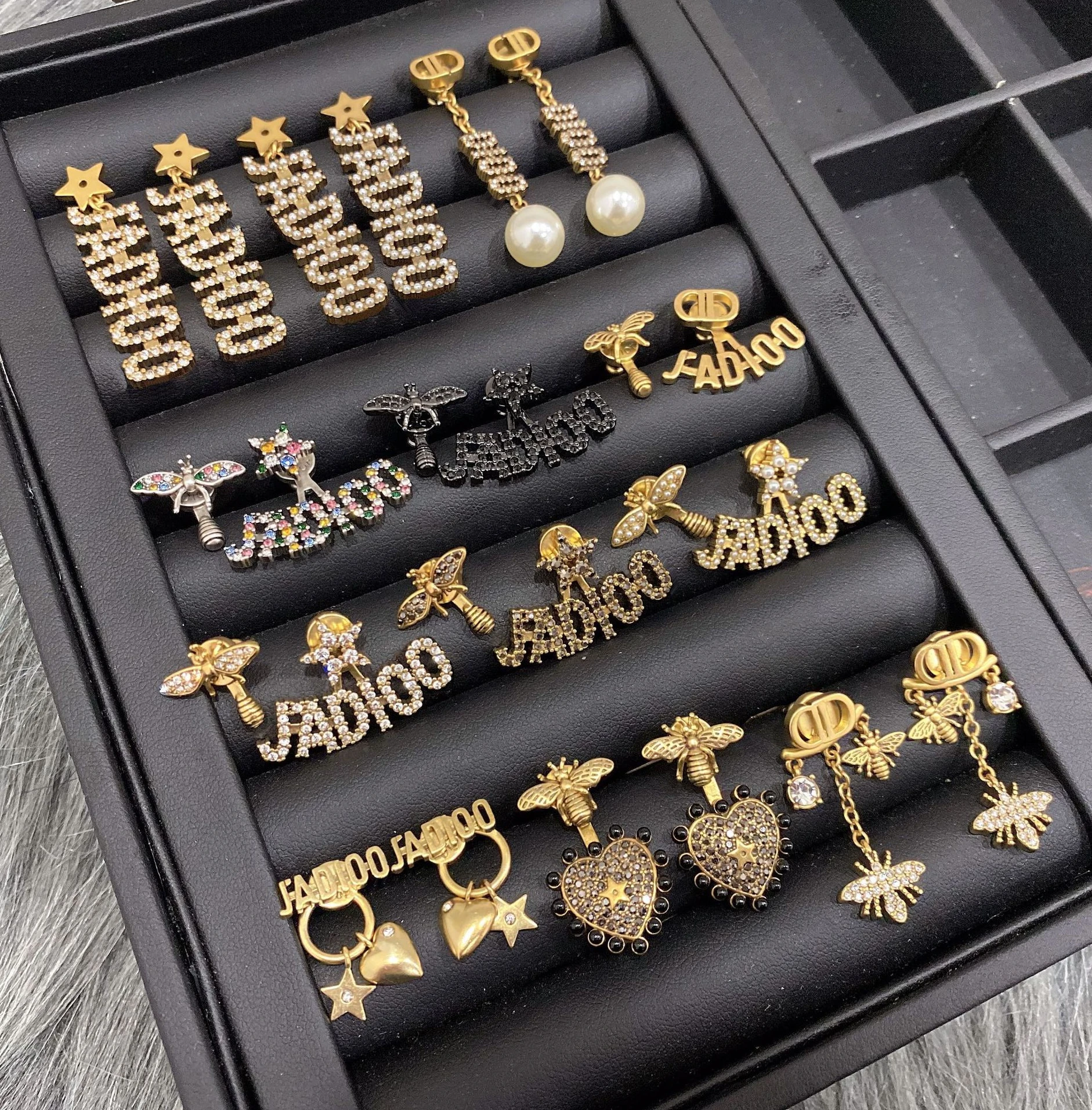 Women fashion vintage butterfly crystal stud earrings CD designer pearl heart drop earring bee jewelry decoration gift girl