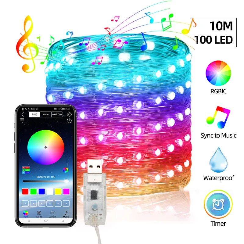 Wholesale Price String LED Light Dream Color 5v 100Leds IP65 Smart APP&IR Remote Control Music Sync for Christmas Tree Adornment