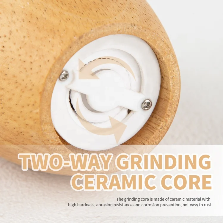 Gloway Adjustable Ceramic Core Two-Way Grinding Design Wooden Pepper Mill Grinder Hand Shaker Cruet Salt And Pepper Mill Grinder