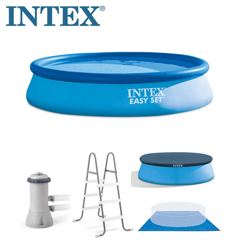 28166 INTEX 457*107 см круглый синий семейный надувной наземный ПВХ бассейн для семейного плавания