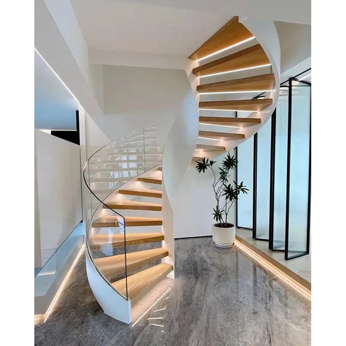 Elegant Style Stainless Steel Stringer Curved Staircase Used Spiral Stairs Oak Stair Tread Customized Spiral Indoor Stair