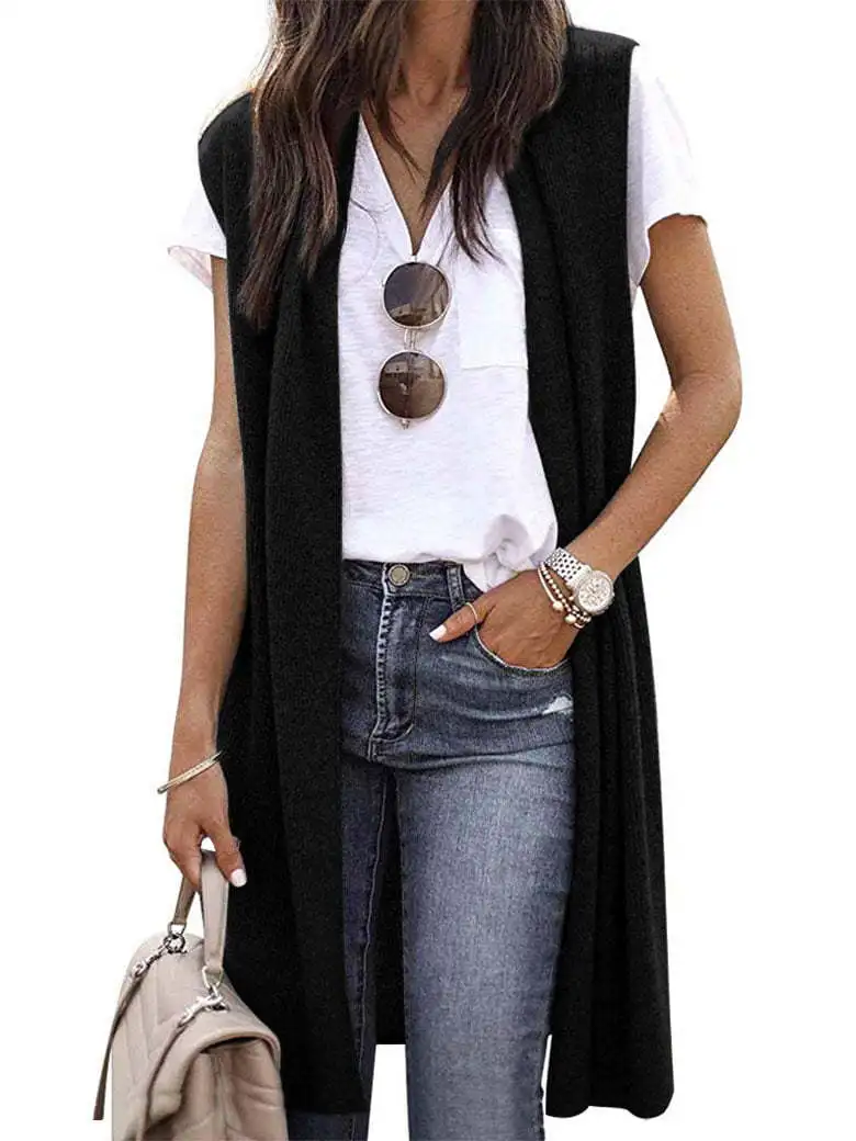 New waistcoat cardigan fashion trend sleeveless long vest knitted waistcoats woman knitting cardigan vests