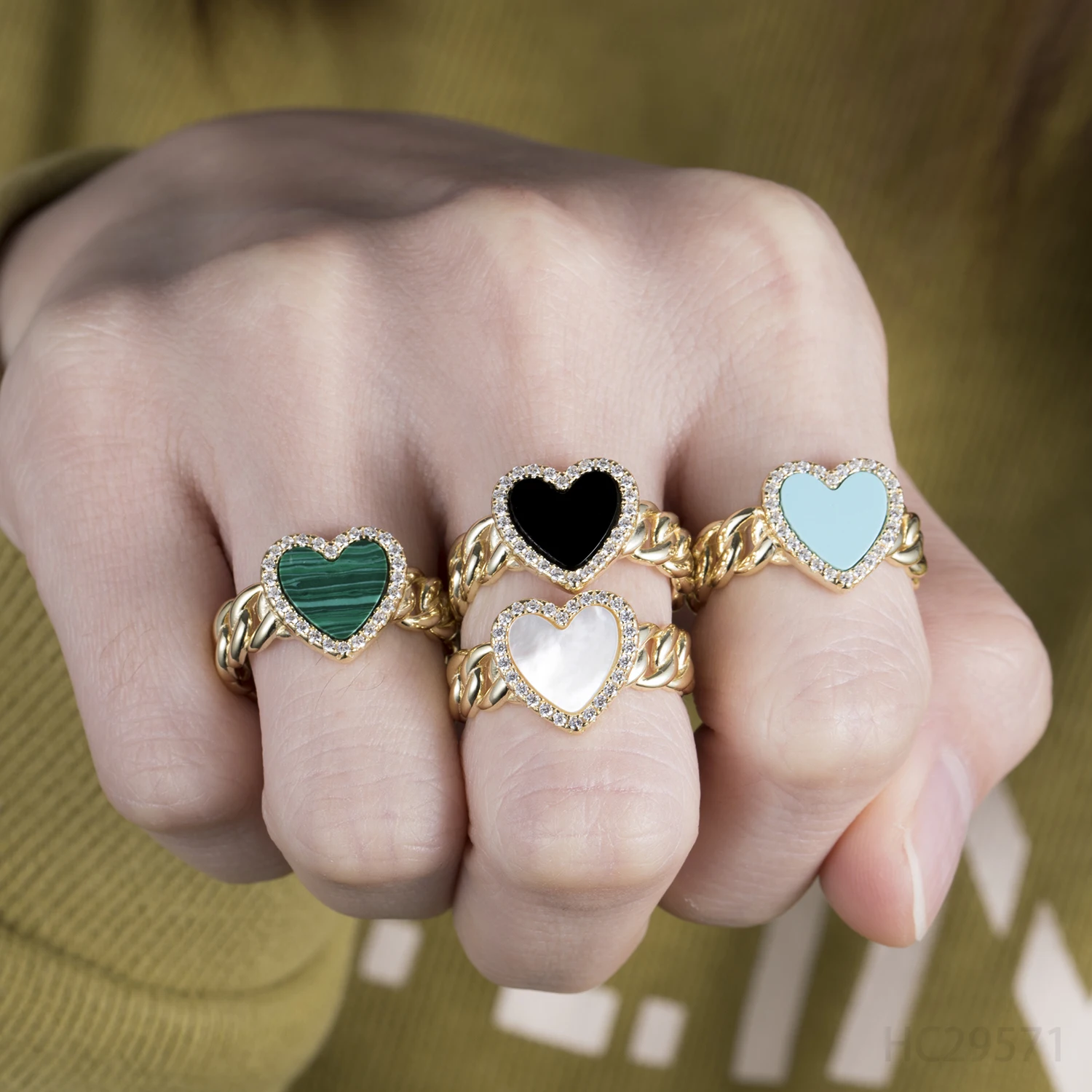 f-loris plata chapada en oro anillo malachite 925 Twist Link Chain Fine Jewellery Heart S925 Sterling Silver Ring