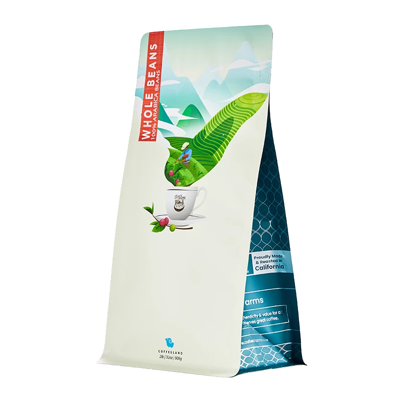 Renewable 8Oz 180Microns white  PET/VMPET/CPP Moisture Proof Large Coffee Beans Flat Bottom Bag With Degassing Valve And Ziplock