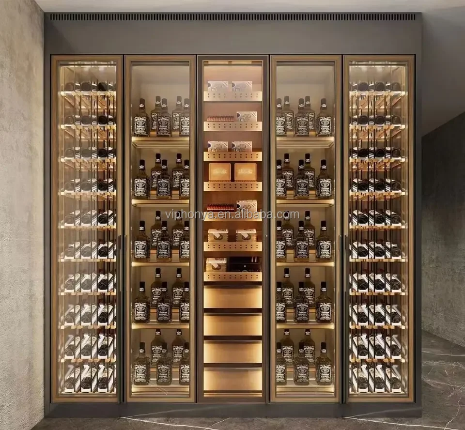 Hot Selling Custom Living Room Stainless Steel Wine Cabinet Display Cooler Bar Liquor Metal Wine Cabinet