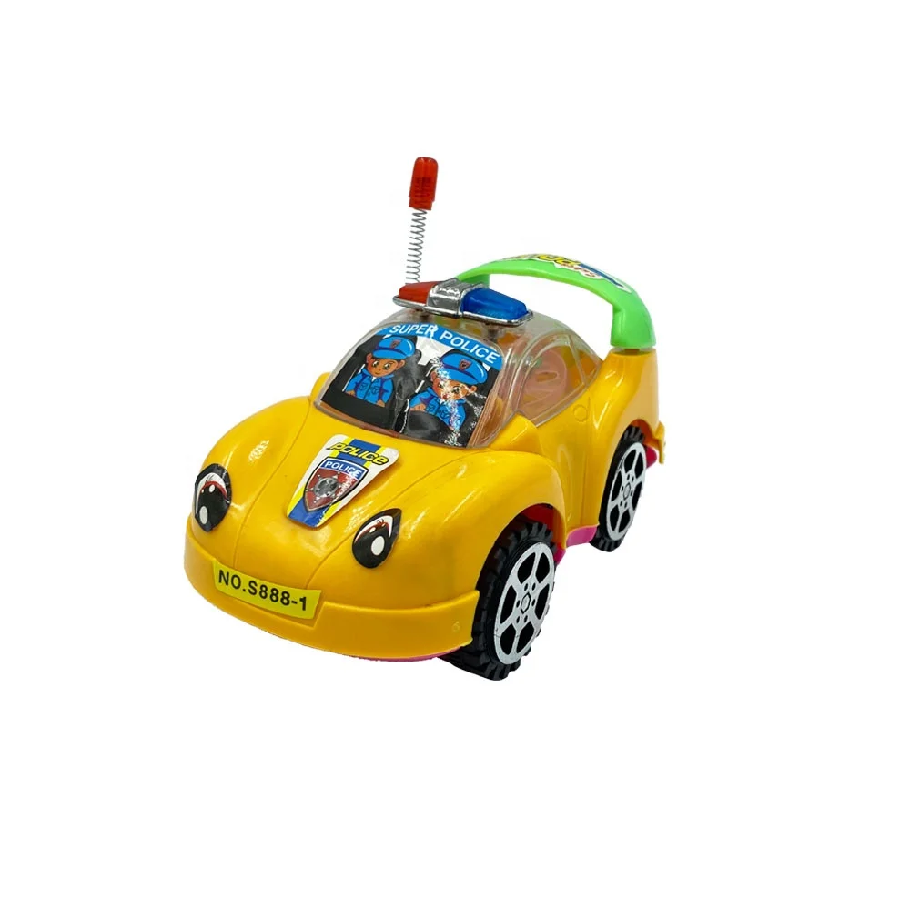 JollySweets candy toy pull string cartoon police car with light plastic toy with candy for kids cheap car toy
