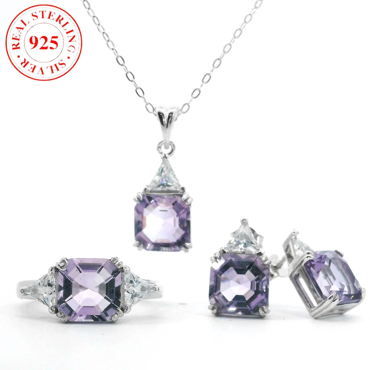 Fashion Amethyst Gold Ring 925 Sterling Silver Purple Crystal Ladies Wedding Engagement Jewelry