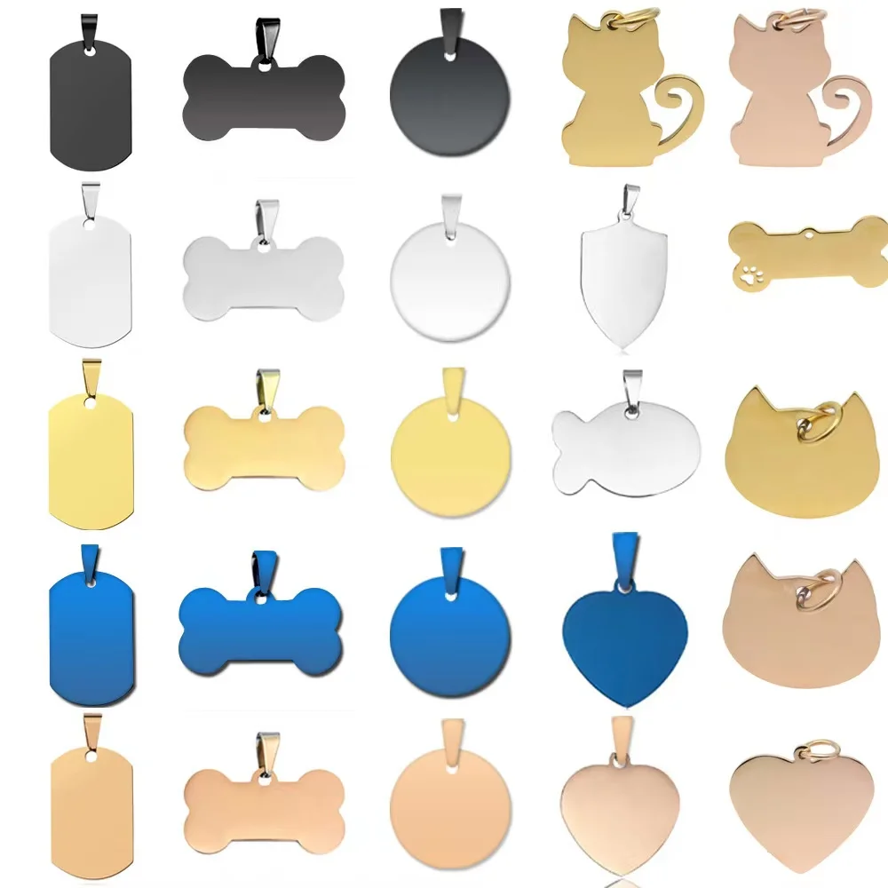 Free Logo ID Tags Personalized Lovely Symbols Stainless Steel Pets Collar Name Accessories Dog Cat Tags Engraved on Both Sides